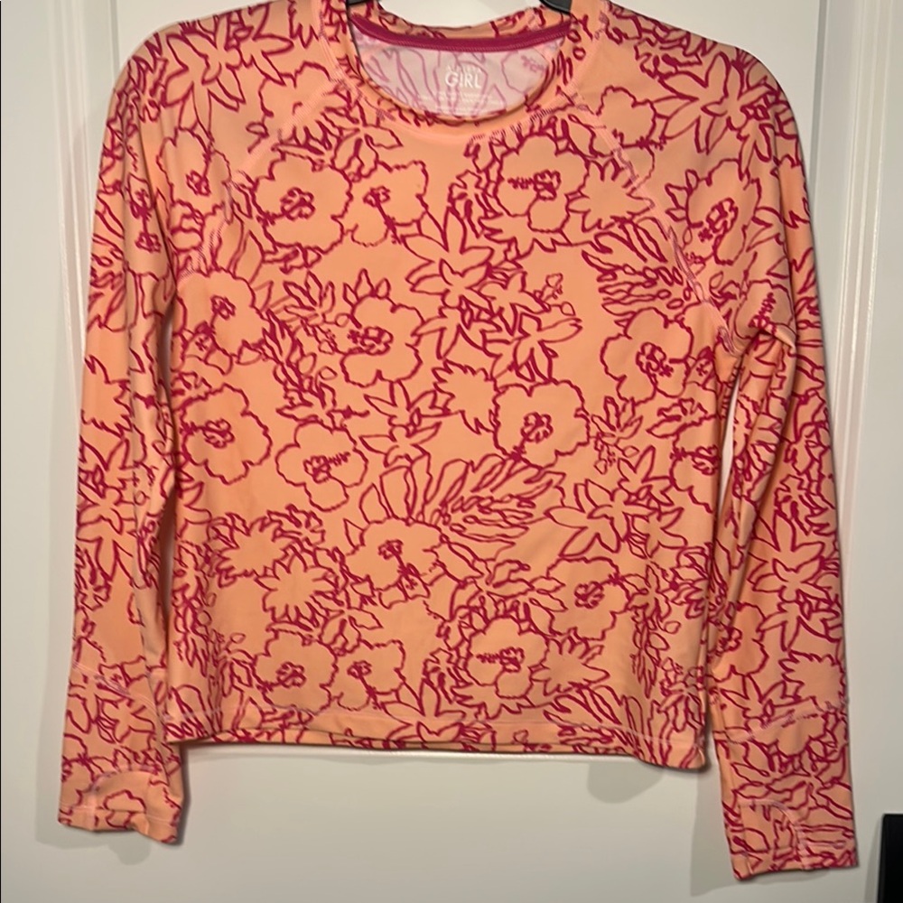 NWOT- Athleta Girl Pink and Peach Floral Long Sleeve Rashguard Top.